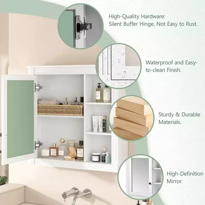 Armoire à pharmacie rectangulaire FAMYYT de 30 po L x 28 po H à montage en surface avec miroir, charnières à fermeture douce, rangement ouvert
