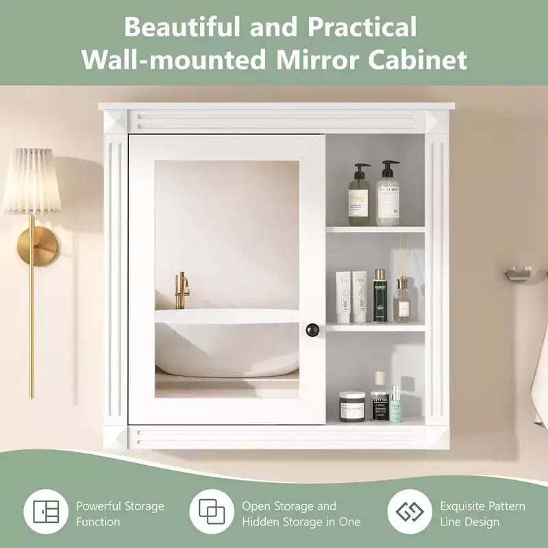 Armoire à pharmacie rectangulaire FAMYYT de 30 po L x 28 po H à montage en surface avec miroir, charnières à fermeture douce, rangement ouvert