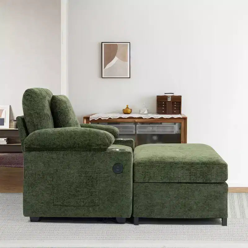 Canapé surdimensionné en chenille avec porte-gobelets et soutien lombaire pour soulager les maux de dos pour salon ou bureau vert