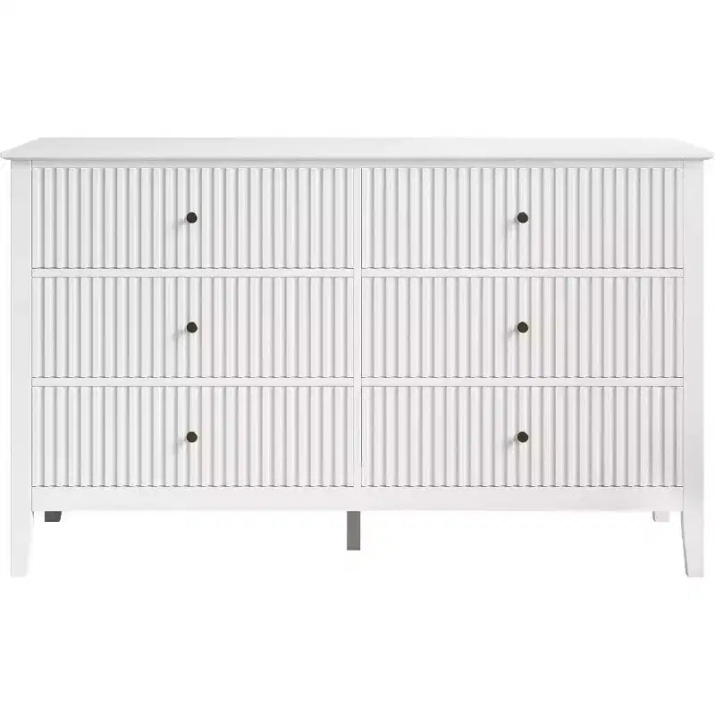 Commode à 6 tiroirs cannelés, commodes de rangement modernes pour placard, commode double avec tiroirs à fermeture douce, meuble de rangement en bois, blanc