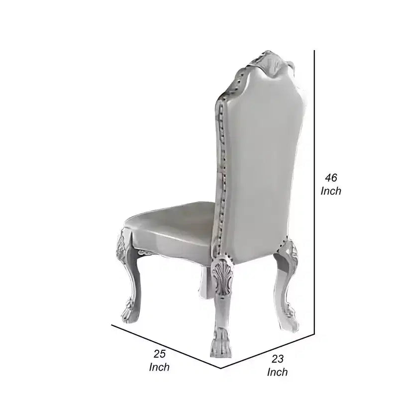 Chaise d'appoint de 25 pouces, dossier incurvé, motifs sculptés en volute, blanche