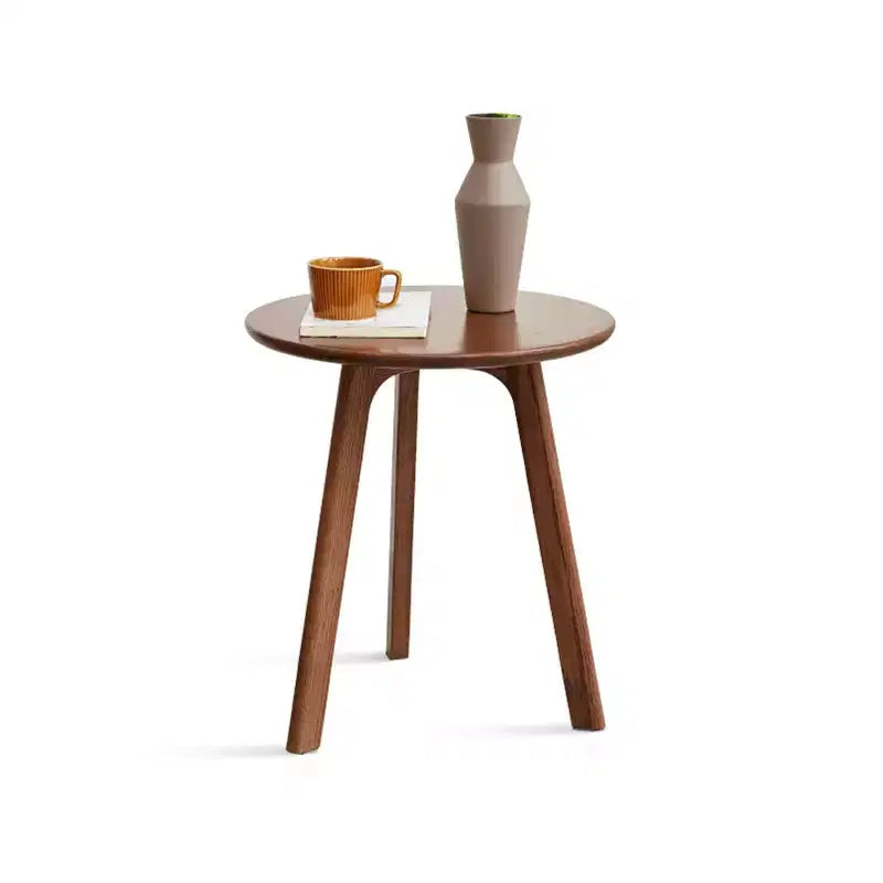 Table d'appoint ronde en bois avec patins antidérapants respectueux des sols, bout de canapé avec structure robuste à trois pieds, table de canapé pour salon