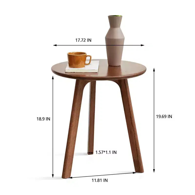 Table d'appoint ronde en bois avec patins antidérapants respectueux des sols, bout de canapé avec structure robuste à trois pieds, table de canapé pour salon