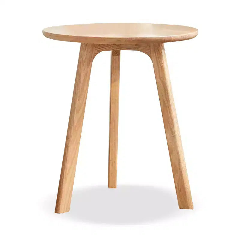 Table d'appoint ronde en bois avec patins antidérapants respectueux des sols, bout de canapé avec structure robuste à trois pieds, table de canapé pour salon
