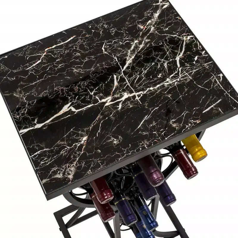 Console de rangement pour vin 11 bouteilles et plateau en marbre