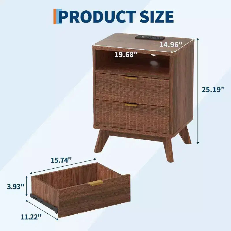 Table de chevet cannelée Modern Wave, table d'appoint à 2 tiroirs avec étagère ouverte, table de chevet pour chambre ou salon, rangement élégant