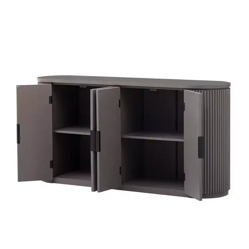 Buffet de Rangement à Rayures Verticales avec Poignées Métalliques et Étagères Réglables pour Salle à Manger, Armoire Moderne pour Salon