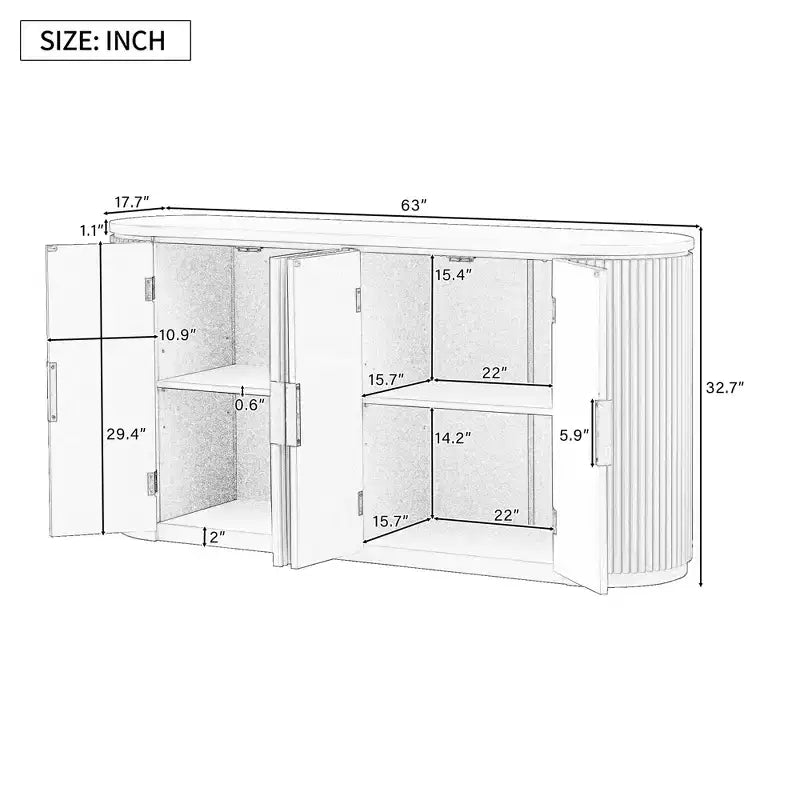 Buffet de Rangement à Rayures Verticales avec Poignées Métalliques et Étagères Réglables pour Salle à Manger, Armoire Moderne pour Salon