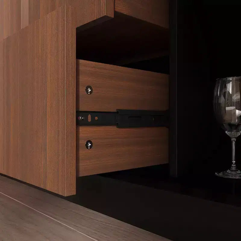 Meuble de Rangement Multifonction Buffet Meuble de Cuisine avec Prises Coulissantes Finition Noir Brillant et Bois