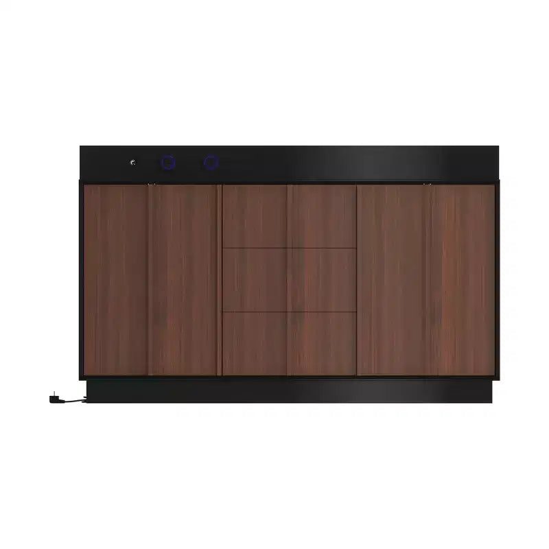 Meuble de Rangement Multifonction Buffet Meuble de Cuisine avec Prises Coulissantes Finition Noir Brillant et Bois