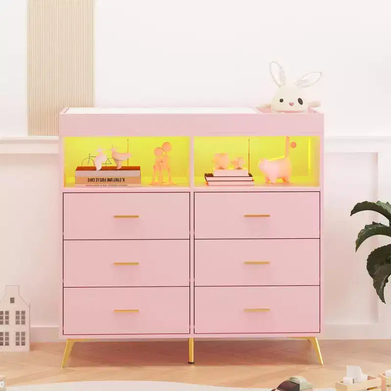 Table à langer commode multifonctionnelle pour chambre de bébé avec prise électrique (6 tiroirs + 2 étagères)