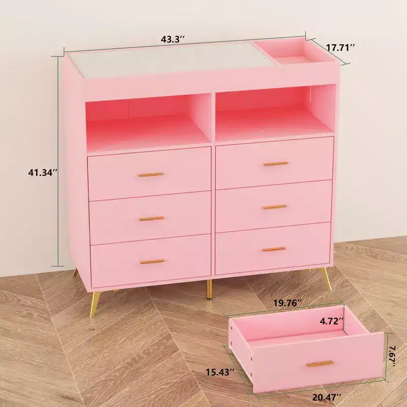 Table à langer commode multifonctionnelle pour chambre de bébé avec prise électrique (6 tiroirs + 2 étagères)