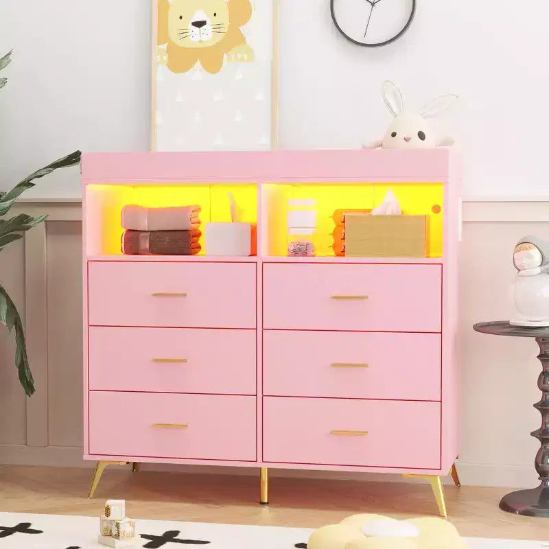 Table à langer commode multifonctionnelle pour chambre de bébé avec prise électrique (6 tiroirs + 2 étagères)