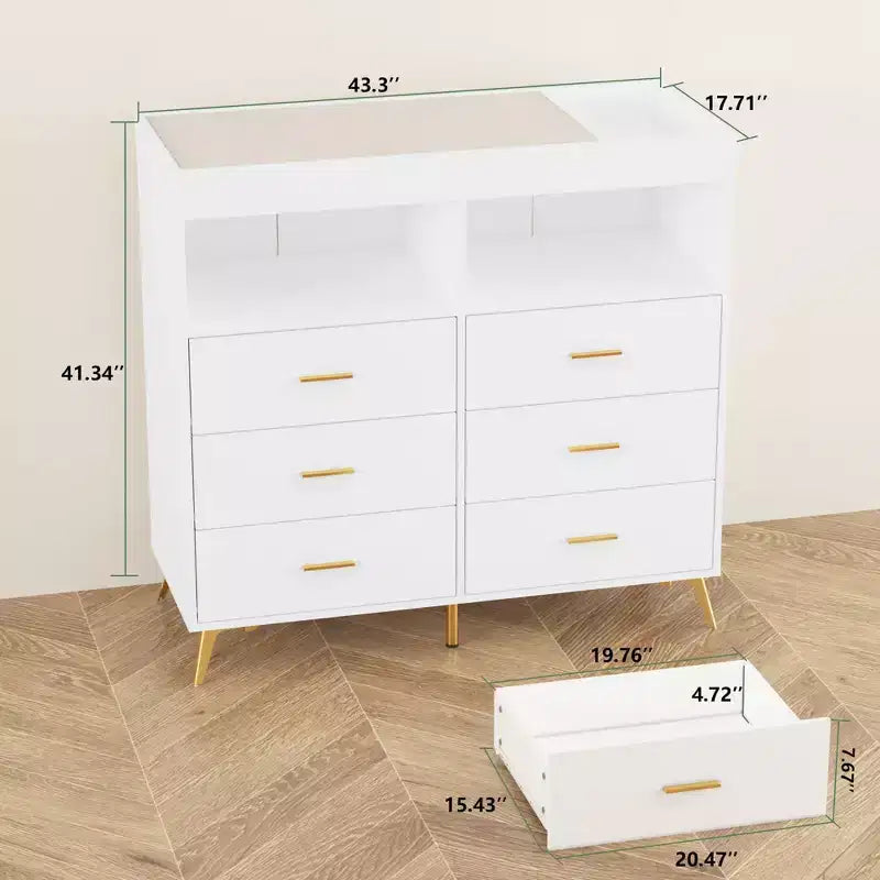 Table à langer commode multifonctionnelle pour chambre de bébé avec prise électrique (6 tiroirs + 2 étagères)