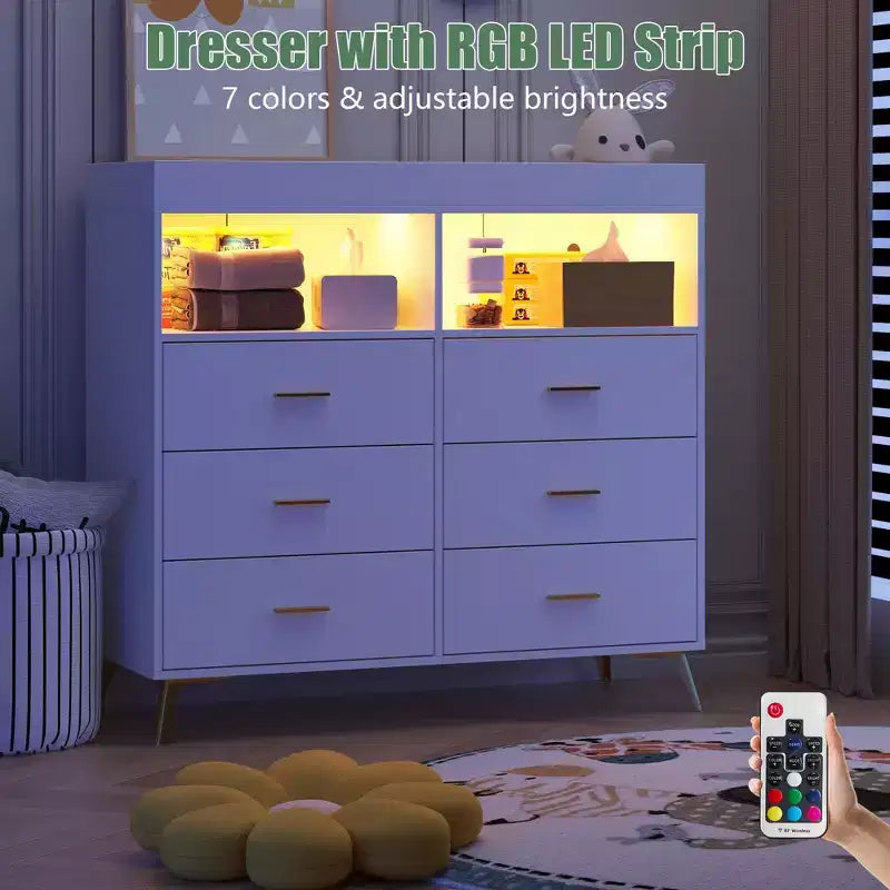Table à langer commode multifonctionnelle pour chambre de bébé avec prise électrique (6 tiroirs + 2 étagères)