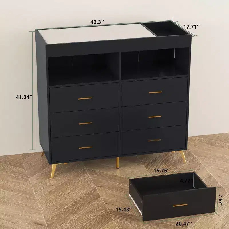 Table à langer commode multifonctionnelle pour chambre de bébé avec prise électrique (6 tiroirs + 2 étagères)