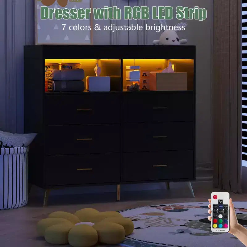 Table à langer commode multifonctionnelle pour chambre de bébé avec prise électrique (6 tiroirs + 2 étagères)