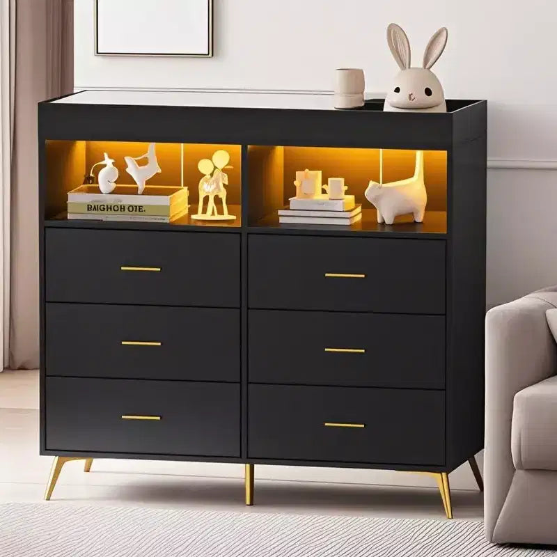 Table à langer commode multifonctionnelle pour chambre de bébé avec prise électrique (6 tiroirs + 2 étagères)