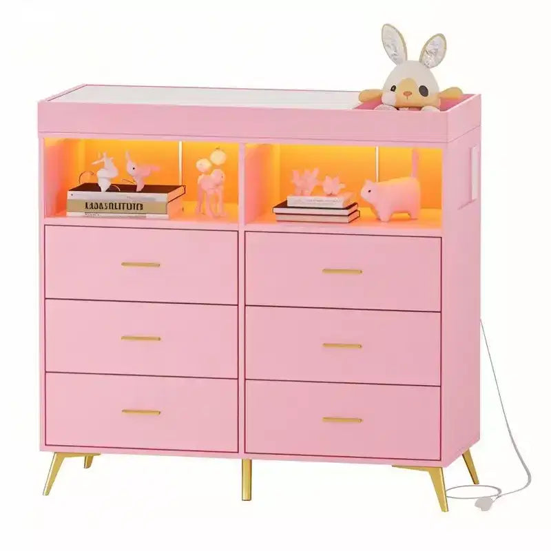 Table à langer commode multifonctionnelle pour chambre de bébé avec prise électrique (6 tiroirs + 2 étagères)