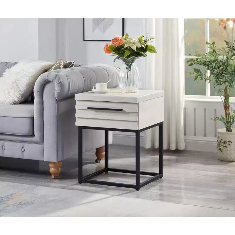 Table d'appoint rustique avec tiroir de rangement et pieds en métal, bout de canapé avec plateau épais, table d'appoint pour canapé, salon, chambre à coucher