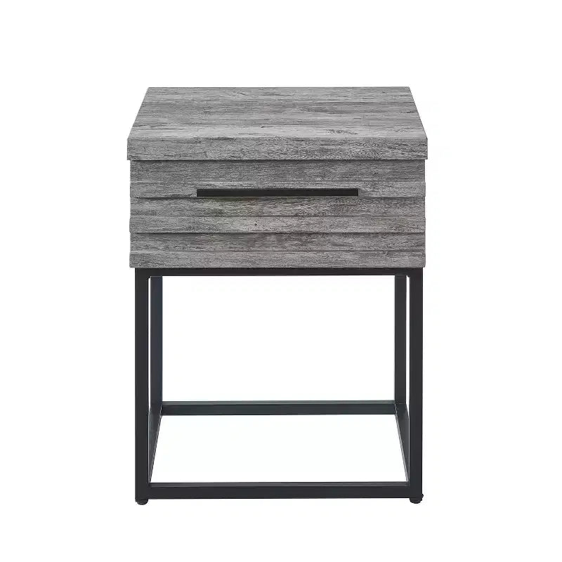 Table d'appoint rustique avec tiroir de rangement et pieds en métal, bout de canapé avec plateau épais, table d'appoint pour canapé, salon, chambre à coucher