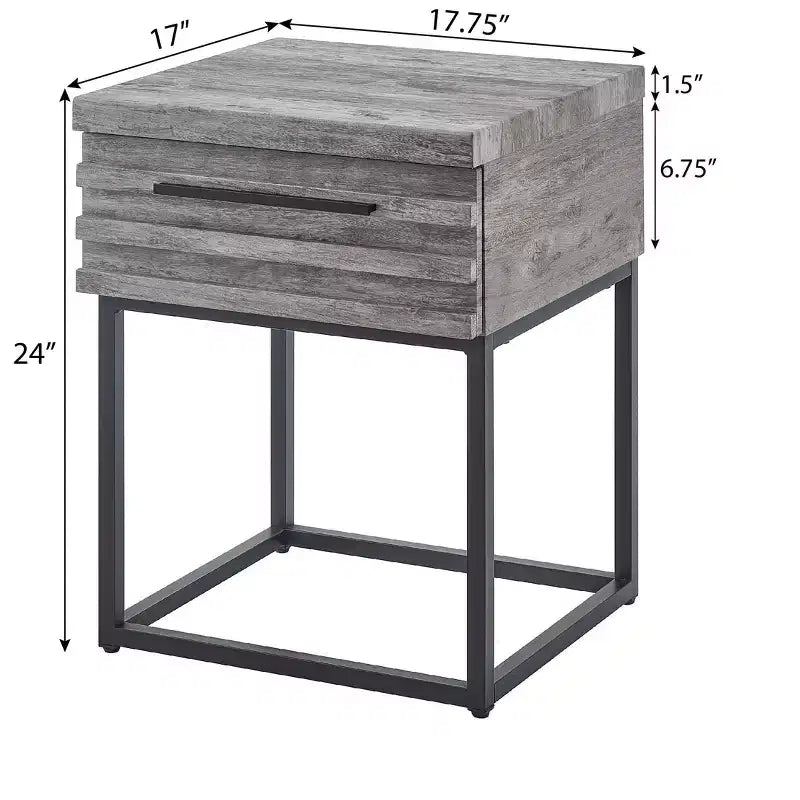 Table d'appoint rustique avec tiroir de rangement et pieds en métal, bout de canapé avec plateau épais, table d'appoint pour canapé, salon, chambre à coucher