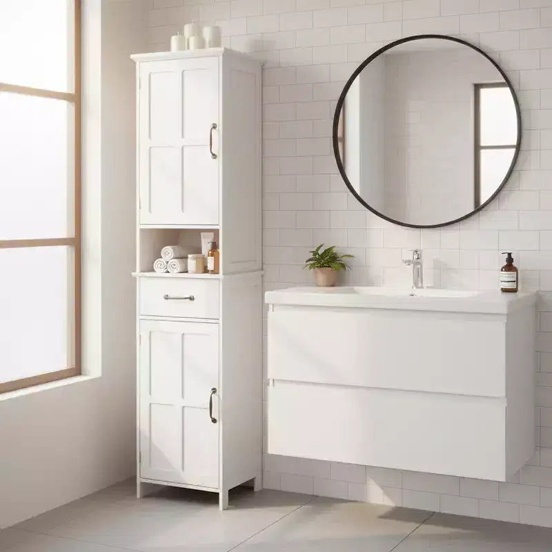 Meuble haut de salle de bain avec tiroir et portes doubles, Blanc