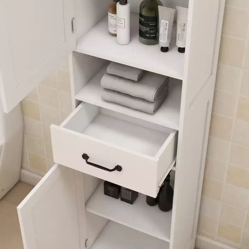 Meuble haut de salle de bain avec tiroir et portes doubles, Blanc
