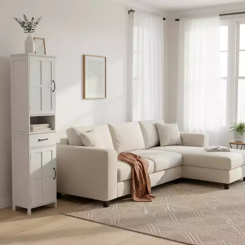 Meuble haut de salle de bain avec tiroir et portes doubles, Blanc