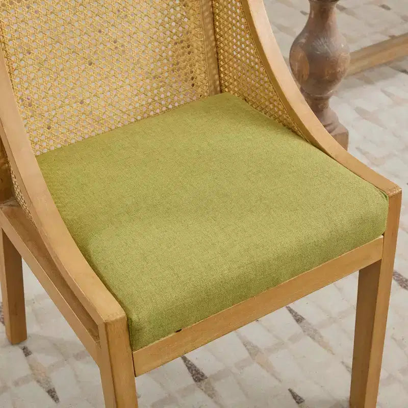 Chaise de salle à manger en rotin - Structure en bois massif, accoudoirs décoratifs, assise en lin, style rustique, finition naturelle, emballage individuel