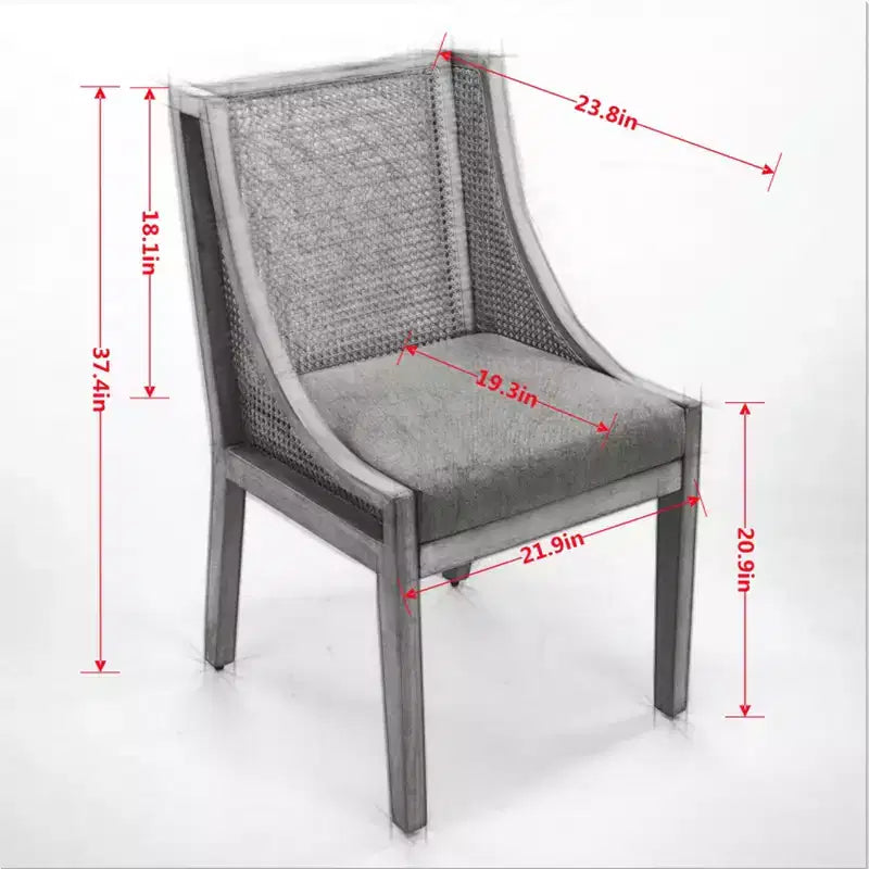 Chaise de salle à manger en rotin - Structure en bois massif, accoudoirs décoratifs, assise en lin, style rustique, finition naturelle, emballage individuel
