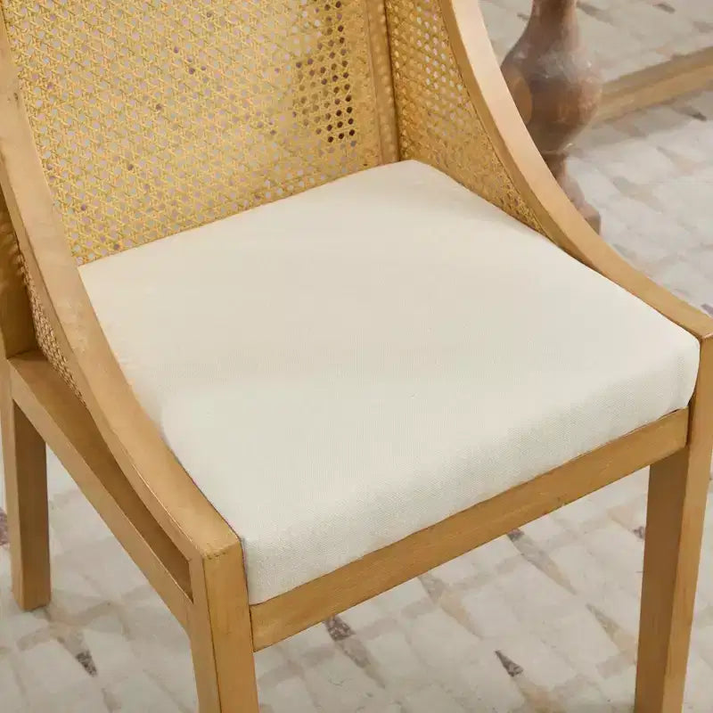 Chaise de salle à manger en rotin - Structure en bois massif, accoudoirs décoratifs, assise en lin, style rustique, finition naturelle, emballage individuel