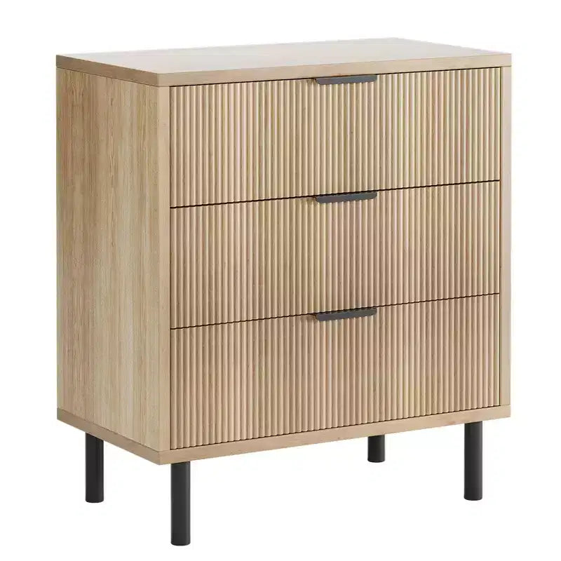 Table de chevet avec tiroirs spacieux et pieds en métal, table de nuit/table d'appoint compacte en bois, adaptée aux chambres et salons.