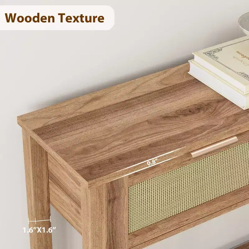 Console Tables de Ferme en Rotin de 43 Pouces pour Entrée, Table d'Appoint Étroite en Bois Derrière le Canapé, Table de Canapé Bohème, pour Salon