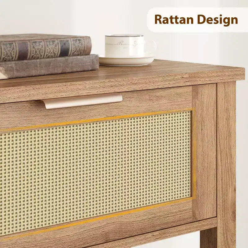 Console Tables de Ferme en Rotin de 43 Pouces pour Entrée, Table d'Appoint Étroite en Bois Derrière le Canapé, Table de Canapé Bohème, pour Salon