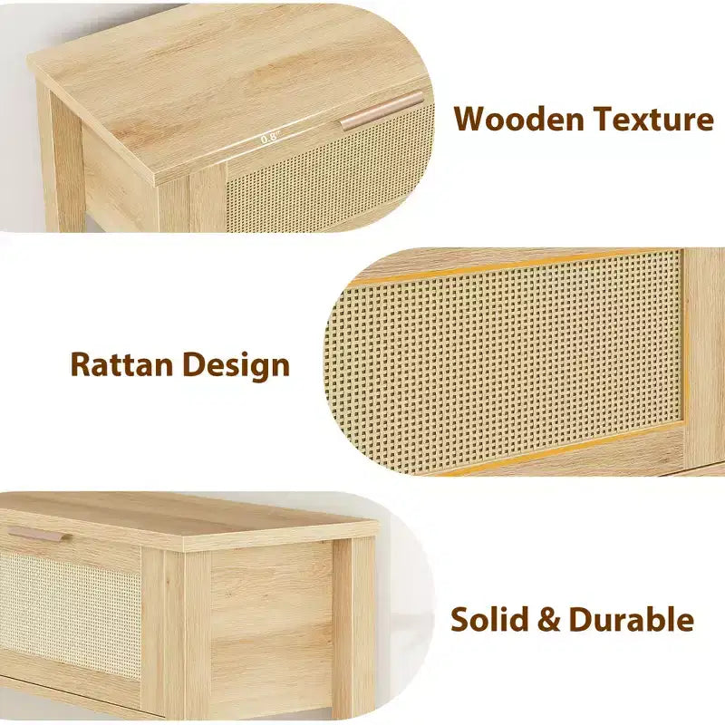 Console Tables de Ferme en Rotin de 43 Pouces pour Entrée, Table d'Appoint Étroite en Bois Derrière le Canapé, Table de Canapé Bohème, pour Salon