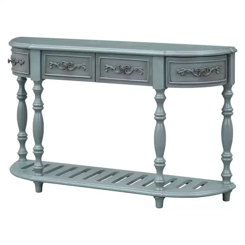 52Table console incurvée moderne et contemporaine avec 4 tiroirs et 1 étagère pour salon, couloir
