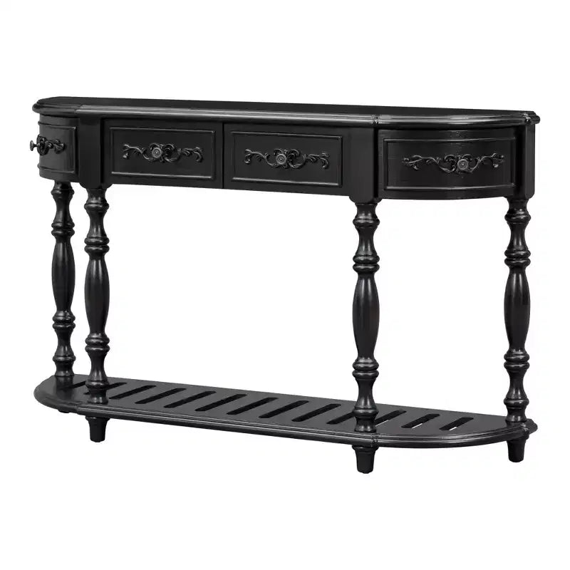 52Table console incurvée moderne et contemporaine avec 4 tiroirs et 1 étagère pour salon, couloir