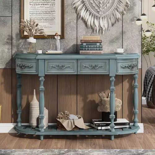 Clihome 52Modern and Contemporary Curved Console Table Sofa Table Entryway Table with 4 Drawers and 1 Shelf for Living Room, Hallway