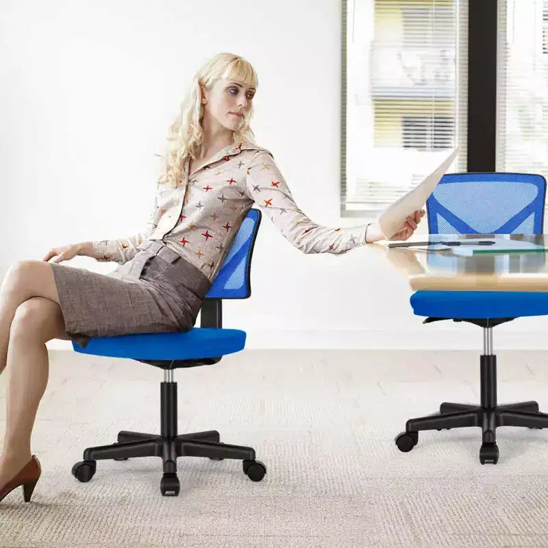 Chaise de bureau à dossier bas en maille sans accoudoirs, chaise d'ordinateur avec soutien lombaire, chaise de bureau pour étude, salle de lecture, bureau