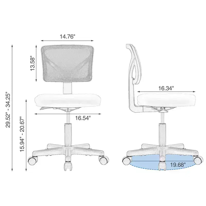 Chaise de bureau à dossier bas en maille sans accoudoirs, chaise d'ordinateur avec soutien lombaire, chaise de bureau pour étude, salle de lecture, bureau