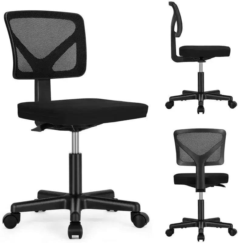 Chaise de bureau à dossier bas en maille sans accoudoirs, chaise d'ordinateur avec soutien lombaire, chaise de bureau pour étude, salle de lecture, bureau