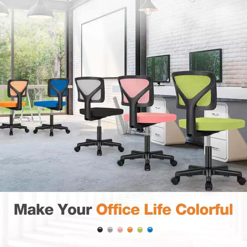 Chaise de bureau à dossier bas en maille sans accoudoirs, chaise d'ordinateur avec soutien lombaire, chaise de bureau pour étude, salle de lecture, bureau
