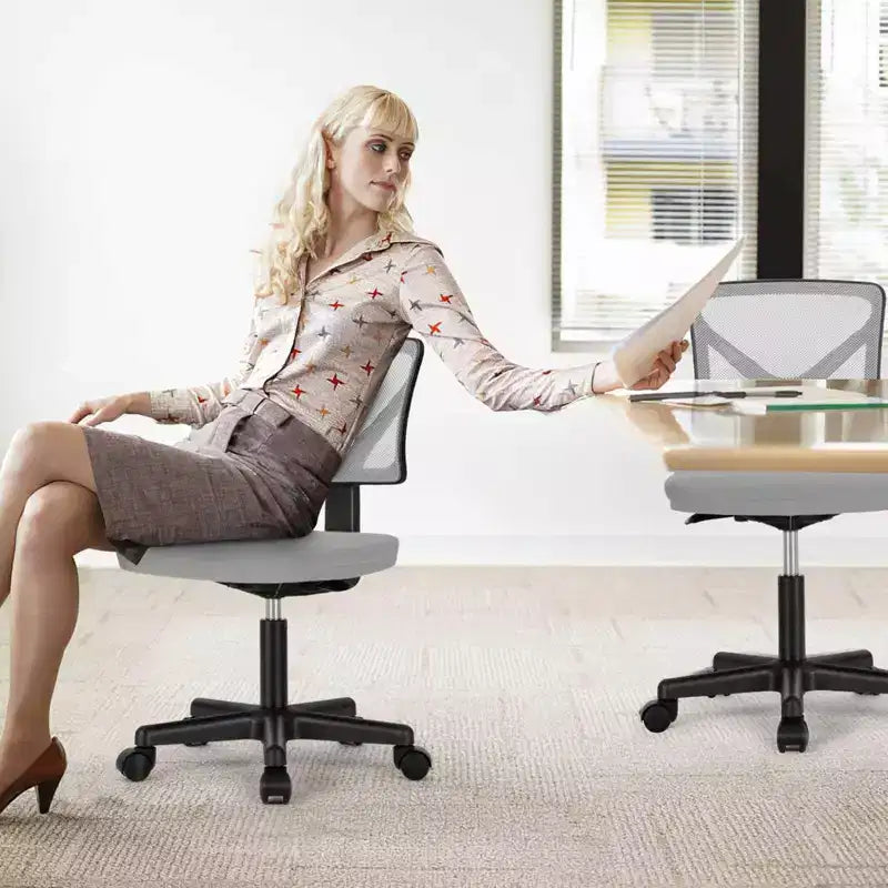 Chaise de bureau à dossier bas en maille sans accoudoirs, chaise d'ordinateur avec soutien lombaire, chaise de bureau pour étude, salle de lecture, bureau