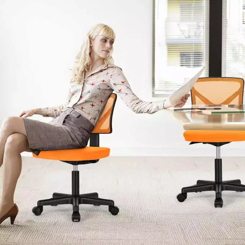 Chaise de bureau à dossier bas en maille sans accoudoirs, chaise d'ordinateur avec soutien lombaire, chaise de bureau pour étude, salle de lecture, bureau