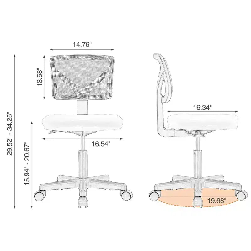 Chaise de bureau à dossier bas en maille sans accoudoirs, chaise d'ordinateur avec soutien lombaire, chaise de bureau pour étude, salle de lecture, bureau