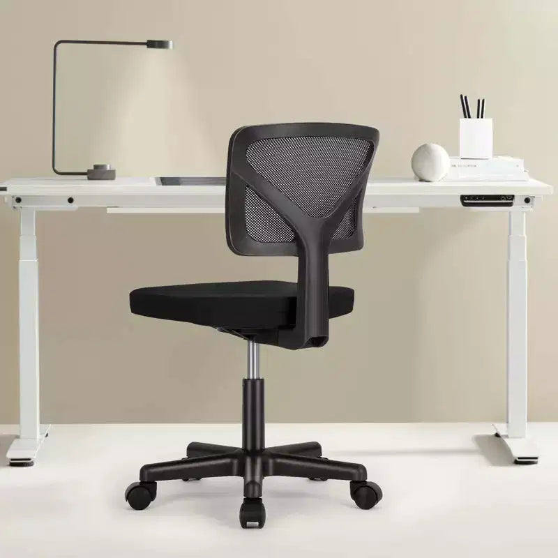 Chaise de bureau à dossier bas en maille sans accoudoirs, chaise d'ordinateur avec soutien lombaire, chaise de bureau pour étude, salle de lecture, bureau