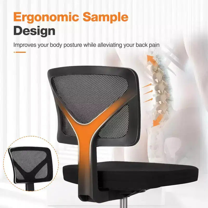 Chaise de bureau à dossier bas en maille sans accoudoirs, chaise d'ordinateur avec soutien lombaire, chaise de bureau pour étude, salle de lecture, bureau