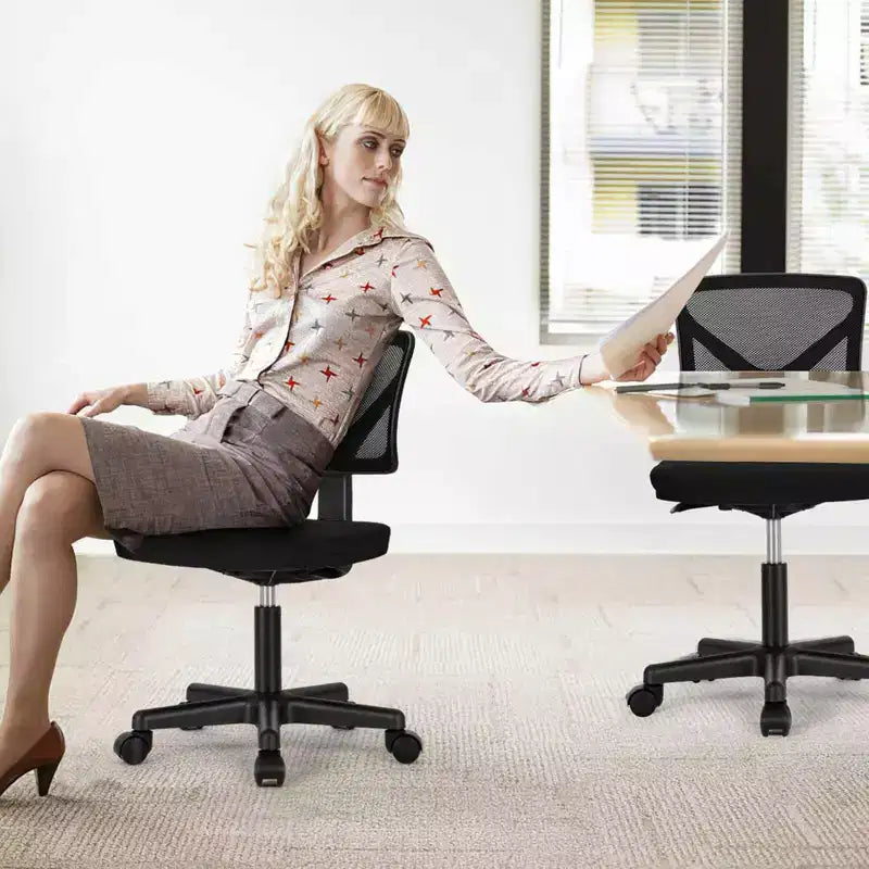 Chaise de bureau à dossier bas en maille sans accoudoirs, chaise d'ordinateur avec soutien lombaire, chaise de bureau pour étude, salle de lecture, bureau