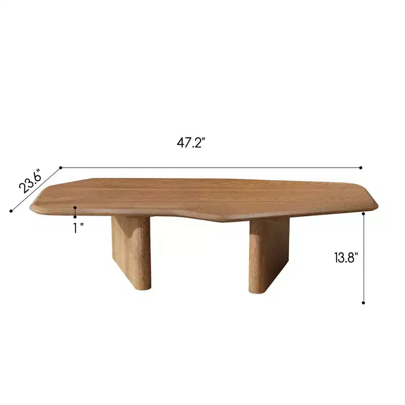 Table basse rustique en bois irrégulière avec double piédestal